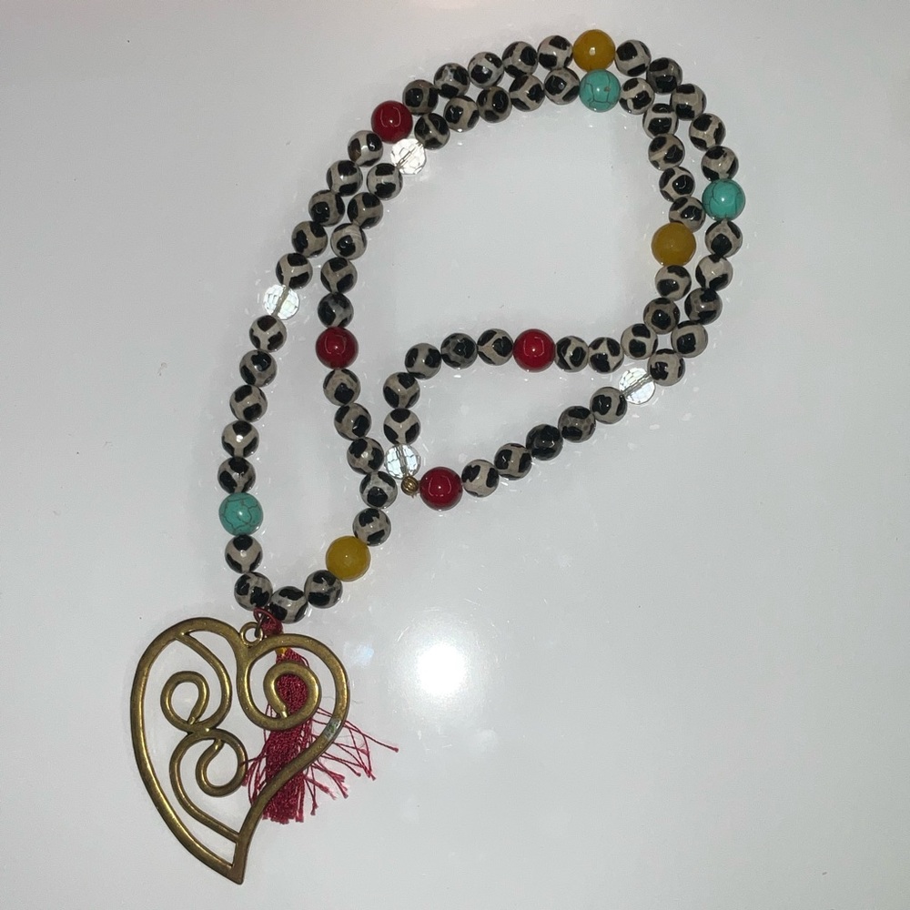 Bohemian Heart Pendant Beaded Necklace